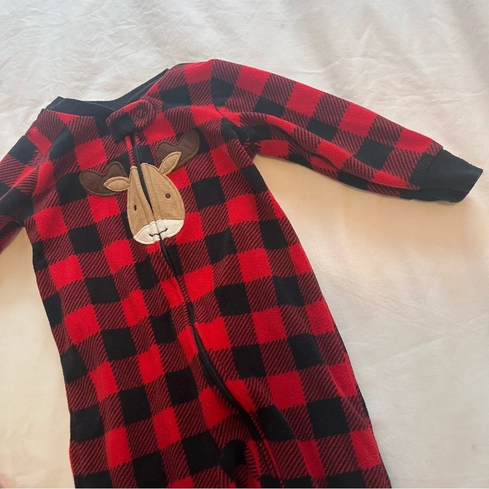 Carter’s Buffalo Plaid Moose Footie Pajamas Sleeper & Sherpa Vest 6-9 Months